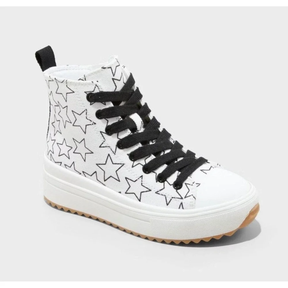 Art Class Kids White Black Star Print High Top Platform Sneakers Size 13 NEW